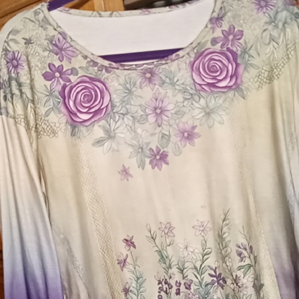 Floral Purple and Cream Women's Top